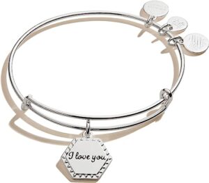 Alex and Ani Because I Love You Expandable Wire Bangle Bracelet for Women, Meaningful Charms, 2 to 3.5 in